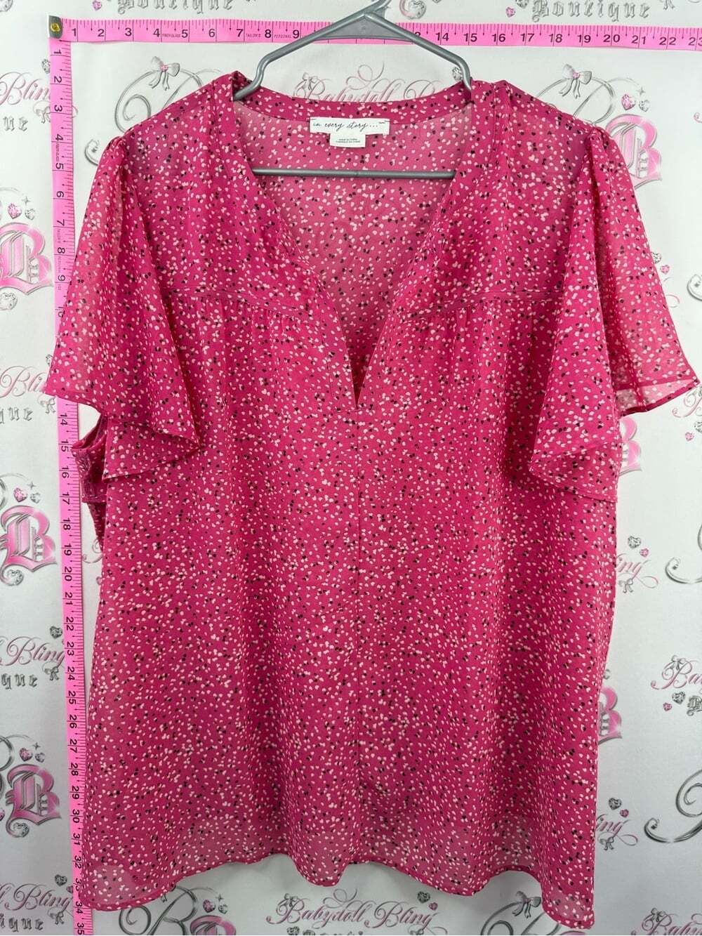 In every story tshirt Bright Pink Flutter-Sleeve V-Neck Blouse